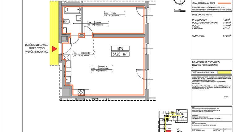 Rzut - Mieszkanie na sprzedaż 2 pokoje o powierzchni 57,28 m² - numer 3.16 w Czerwieńskiego 3