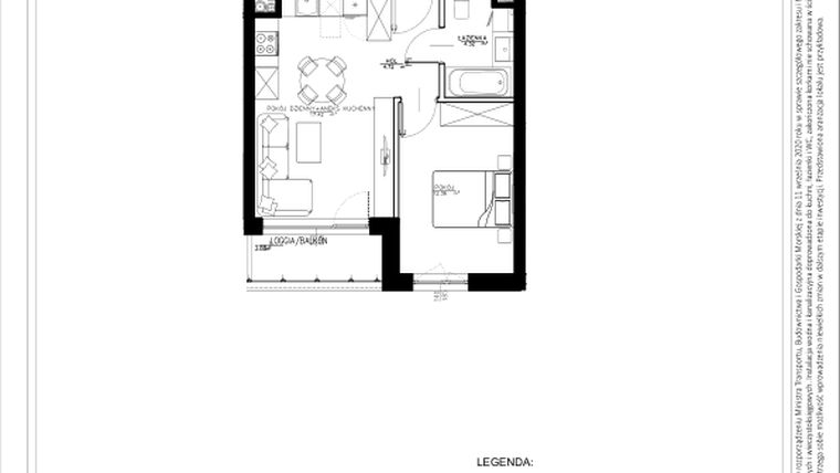 Rzut - Mieszkanie na sprzedaż 2 pokoje o powierzchni 38,82 m² - numer B45 w Osiedle pod Klonami "Klonowa 11"