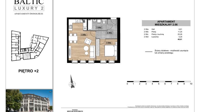Rzut - Mieszkanie na sprzedaż 2 pokoje o powierzchni 48,61 m² - numer 2.06 w Baltic Luxury 2