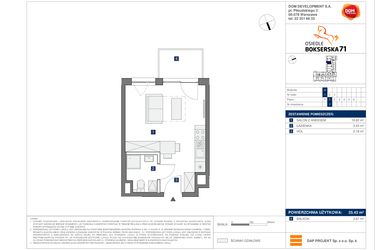 Rzut - Mieszkanie na sprzedaż 1 pokój o powierzchni 25,43 m² - numer D7 w Osiedle Bokserska 71 Etap 2 Faza 3