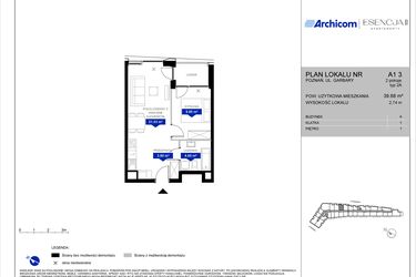 Rzut - Mieszkanie na sprzedaż 2 pokoje o powierzchni 39,68 m² - numer A1.3 w Apartamenty Esencja II