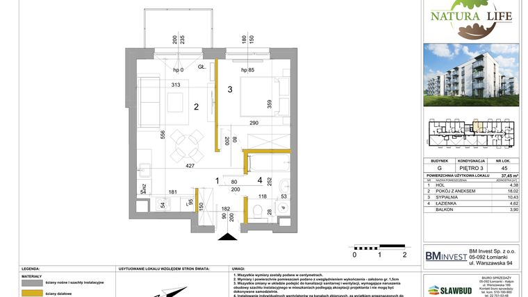 Rzut - Mieszkanie na sprzedaż 2 pokoje o powierzchni 37,44 m² - numer G.45 w Osiedle Natura Life budynki GHI