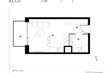 Rzut - Mieszkanie na sprzedaż 1 pokój o powierzchni 27,48 m² - numer A1.7.11 w Belg Apartamenty etap II