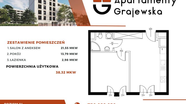Rzut - Mieszkanie na sprzedaż 2 pokoje o powierzchni 39,93 m² - numer M-23 w Apartamenty Grajewska