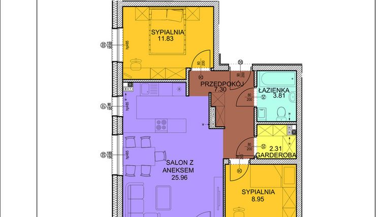 Rzut - Mieszkanie na sprzedaż 3 pokoje o powierzchni 60,16 m² - numer D2 w Osiedle Zuchów