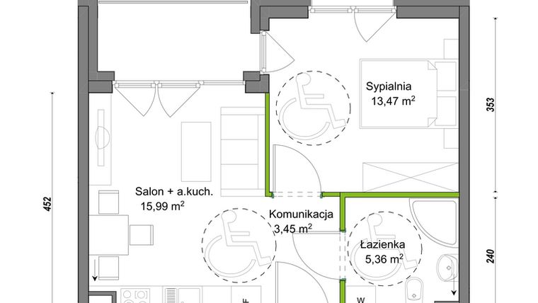Rzut - Mieszkanie na sprzedaż 2 pokoje o powierzchni 38,27 m² - numer F1/C/03 w Orawska Vita