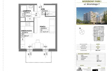Rzut - Mieszkanie na sprzedaż 1 pokój o powierzchni 28,73 m² - numer A00_M19 w Wierzbowy Park