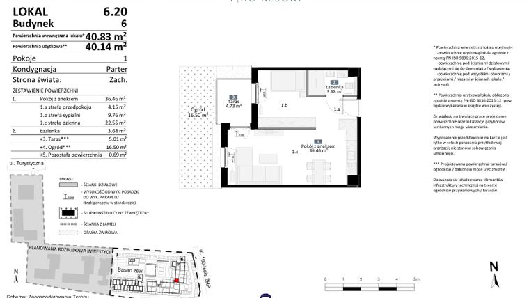 Rzut - Mieszkanie na sprzedaż 2 pokoje o powierzchni 40,12 m² - numer 6.20 w Pino Resort