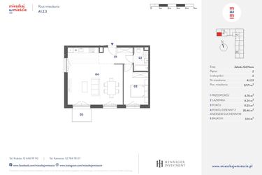 Rzut - Mieszkanie na sprzedaż 2 pokoje o powierzchni 57,71 m² - numer A1.2.3 w Mieszkaj w mieście Załęska od Nowa
