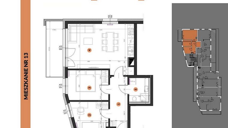 Rzut - Mieszkanie na sprzedaż 3 pokoje o powierzchni 57,59 m² - numer 13 w Buraczana 27