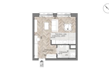 Rzut - Mieszkanie na sprzedaż 1 pokój o powierzchni 34,84 m² - numer 31 w Apartamenty Czysta