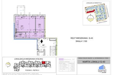 Rzut - Mieszkanie na sprzedaż 2 pokoje o powierzchni 41,45 m² - numer G-43 w Zielony Zakątek - bud. G