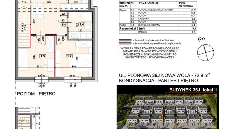 Rzut - Mieszkanie na sprzedaż 4 pokoje o powierzchni 72,9 m² - numer 36J/2 w Zespół willowy Zielona Polana - etap 6
