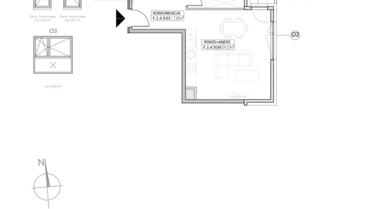 Rzut - Mieszkanie na sprzedaż 2 pokoje o powierzchni 47,14 m² - numer F.1.4.9 w Osiedle Koncept III