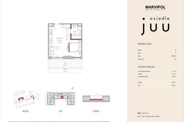 Rzut - Mieszkanie na sprzedaż 1 pokój o powierzchni 29,92 m² - numer B.M023 w Osiedle Juu