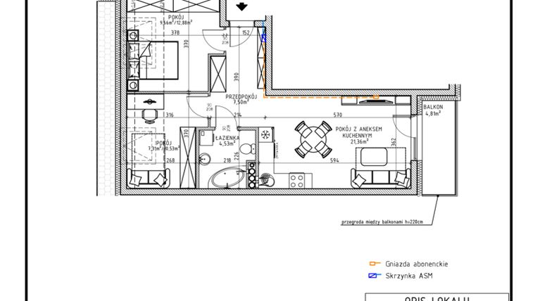 Rzut - Mieszkanie na sprzedaż 3 pokoje o powierzchni 50,36 m² - numer 16 w Osiedle OdNowa K5