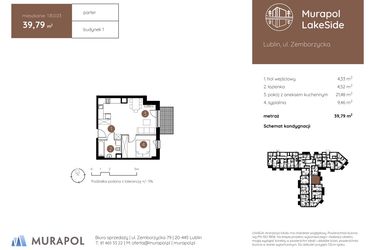 Rzut - Mieszkanie na sprzedaż 2 pokoje o powierzchni 39,79 m² - numer 1.B.0.03 w Murapol LakeSide
