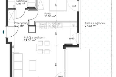 Rzut - Mieszkanie na sprzedaż 2 pokoje o powierzchni 44,63 m² - numer A-6 w Destino