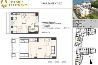 Rzut - Mieszkanie na sprzedaż 1 pokój o powierzchni 59,15 m² - numer 3.5 w Ustronie Apartments 20 m od plaży
