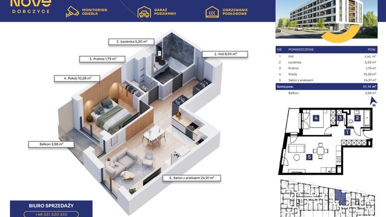 Rzut - Mieszkanie na sprzedaż 2 pokoje o powierzchni 51,14 m² - numer M21 w Nove Dobczyce