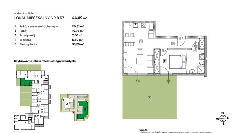 Rzut - Mieszkanie na sprzedaż 2 pokoje o powierzchni 44,69 m² - numer B.37 w Parkove Love