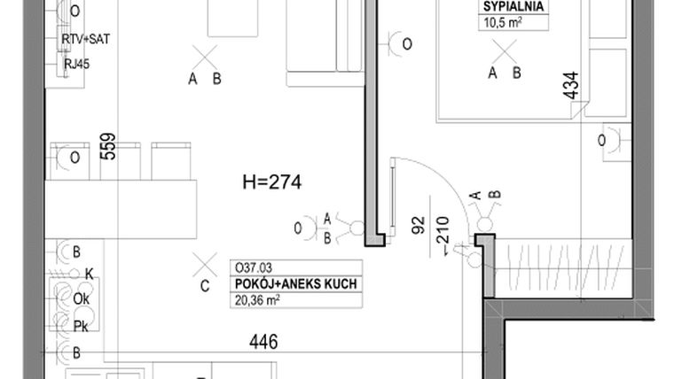 Rzut - Mieszkanie na sprzedaż 2 pokoje o powierzchni 39,69 m² - numer O37 w Miasto Ogród 6 - OSLO i SZTOKHOLM