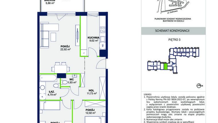 Rzut - Mieszkanie na sprzedaż 3 pokoje o powierzchni 74,27 m² - numer 66 w Wolne Miasto etap VII