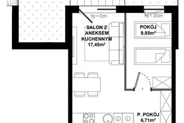 Rzut - Mieszkanie na sprzedaż 2 pokoje o powierzchni 39,18 m² - numer B/1 w Apartamenty Bałtyk