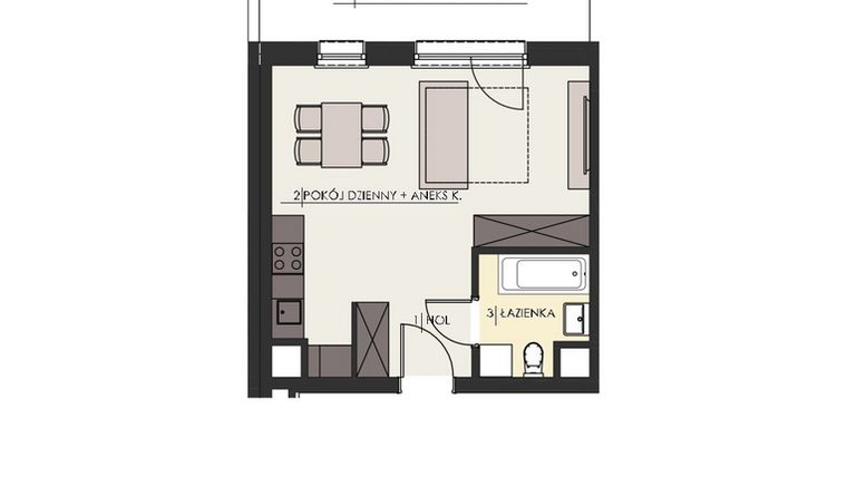 Rzut - Mieszkanie na sprzedaż 1 pokój o powierzchni 32,34 m² - numer 52 w Osiedle Platinum III