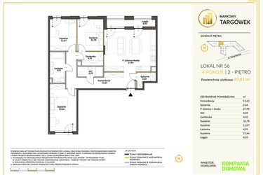 Rzut - Mieszkanie na sprzedaż 4 pokoje o powierzchni 95,22 m² - numer 56 w Markowy Targówek