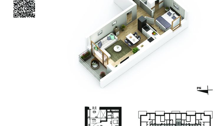 Rzut - Mieszkanie na sprzedaż 2 pokoje o powierzchni 40,49 m² - numer 49 w Piano Park etap VI