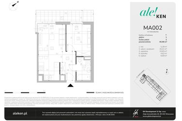 Rzut - Mieszkanie na sprzedaż 2 pokoje o powierzchni 40,96 m² - numer MA002 w Ale!Ken