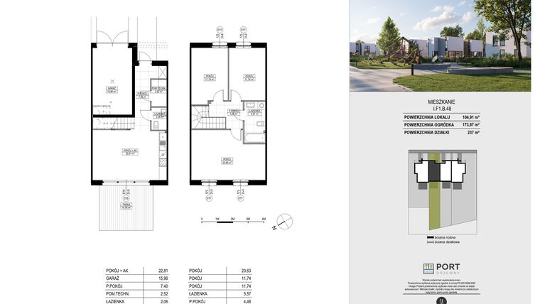 Rzut - Dom na sprzedaż 4 pokoje o powierzchni 104,91 m² - numer I.F1.B.48 w Port Drzewny