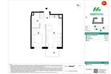 Rzut - Mieszkanie na sprzedaż 2 pokoje o powierzchni 34,58 m² - numer 143 w Osiedle Międzyleska - etap II