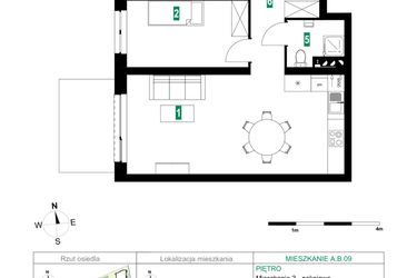 Rzut - Mieszkanie na sprzedaż 3 pokoje o powierzchni 64,88 m² - numer A.B.09 w Park Śliwowa