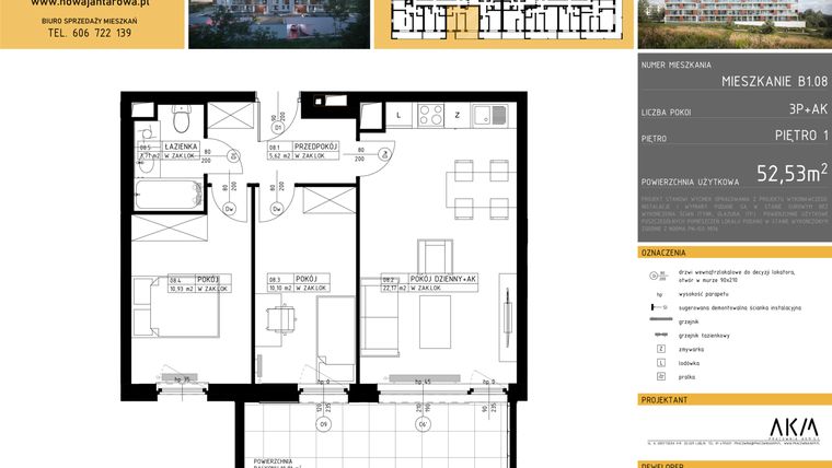 Rzut - Mieszkanie na sprzedaż 3 pokoje o powierzchni 52,59 m² - numer 8 w Nowa Jantarowa