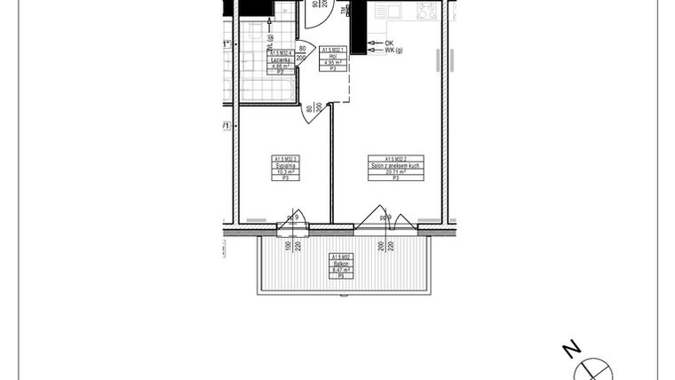 Rzut - Mieszkanie na sprzedaż 2 pokoje o powierzchni 40,82 m² - numer A1.32 w Osiedle Zielone bud. A1, B8