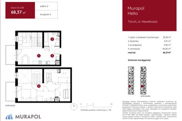 Rzut - Mieszkanie na sprzedaż 1 pokój o powierzchni 68,37 m² - numer 3.A.2.08 w Murapol Helio