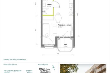Rzut - Mieszkanie na sprzedaż 1 pokój o powierzchni 25,68 m² - numer A/2/36 w Skorosze Vita