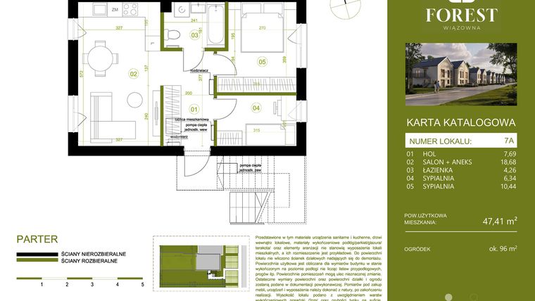 Rzut - Mieszkanie na sprzedaż 3 pokoje o powierzchni 47,41 m² - numer 7A w Wiązowna Forest