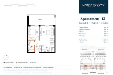 Rzut - Mieszkanie na sprzedaż 2 pokoje o powierzchni 43,74 m² - numer 13 w Apartamenty Marina Rogowo