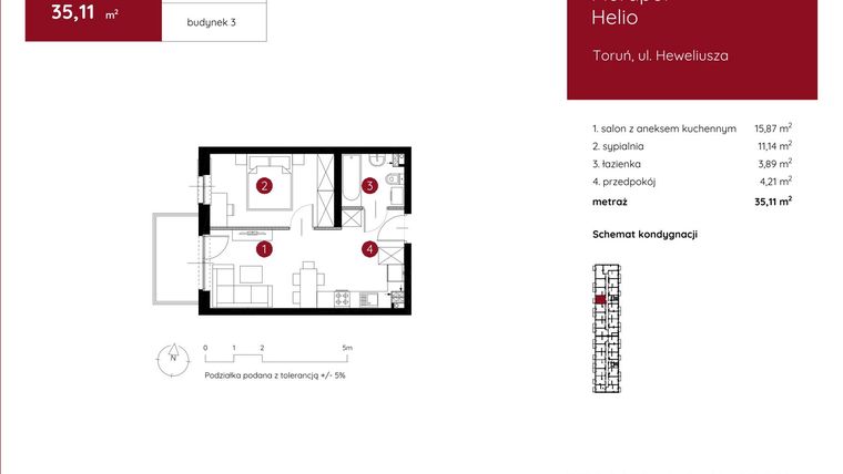 Rzut - Mieszkanie na sprzedaż 2 pokoje o powierzchni 35,11 m² - numer 3.B.1.09 w Murapol Helio