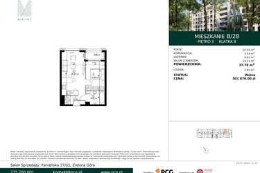 Rzut - Mieszkanie na sprzedaż 2 pokoje o powierzchni 37,78 m² - numer B/28 w Merloft