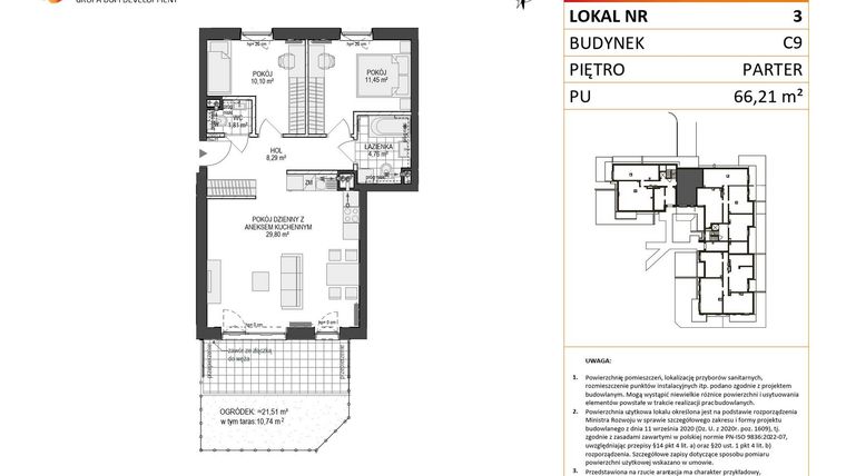 Rzut - Mieszkanie na sprzedaż 3 pokoje o powierzchni 66,21 m² - numer C9.3 w Konstelacja etap V