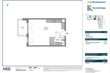 Rzut - Mieszkanie na sprzedaż 1 pokój o powierzchni 33,42 m² - numer E/60 w Kusocińskiego - Budynek B