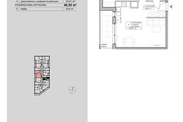 Rzut - Mieszkanie na sprzedaż 2 pokoje o powierzchni 48,55 m² - numer 2.A84 w Niebieski Bursztyn II