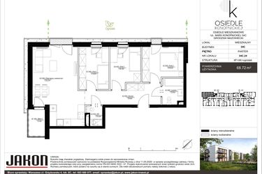 Rzut - Mieszkanie na sprzedaż 3 pokoje o powierzchni 68,72 m² - numer 34C.24 w Osiedle Konopnickiej