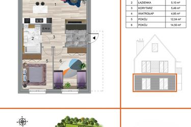 Rzut - Mieszkanie na sprzedaż 3 pokoje o powierzchni 73,91 m² - numer 10B1 w Osiedle Tymiankowe w Krzeptowie