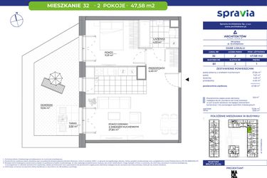 Rzut - Mieszkanie na sprzedaż 2 pokoje o powierzchni 47,58 m² - numer B1_32 w Architektów