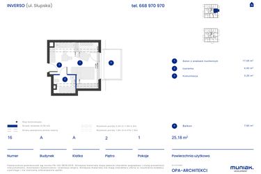 Rzut - Mieszkanie na sprzedaż 1 pokój o powierzchni 25,18 m² - numer A.16 w Osiedle Inverso